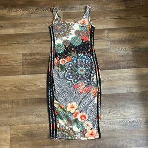 Adidas Black and Blue Bodycon Midi Dress